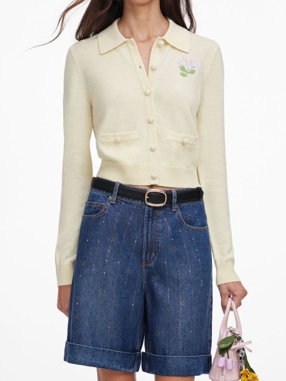 Self Portrait Yellow Flower Embroidered Knit Cardigan